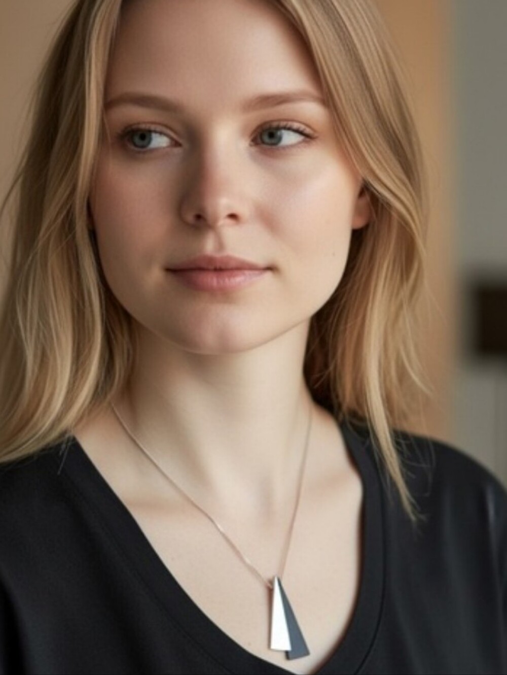 Minimalist Two-Tone Triangle Pendant Necklace - NIP - Picture 2 of 2